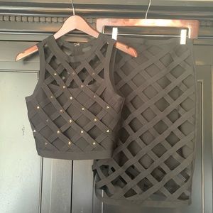 Bebe Cage Bandage Skirt and Crop Top Set